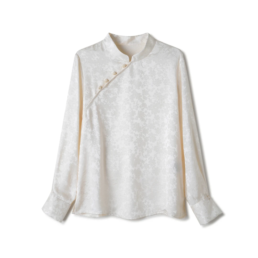 【梅满】满分桑蚕丝新中式白色立领上衣DX24AS057