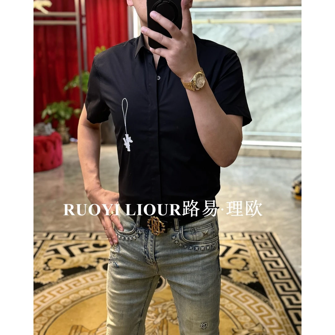 【路易理欧】2025潮流时尚欧货男装简约设计短袖衬衫0152