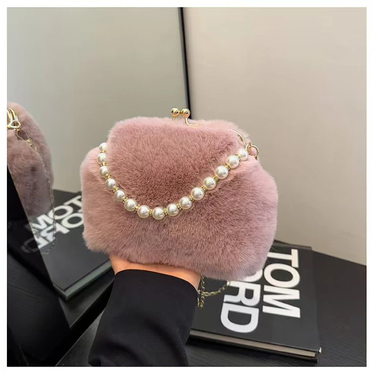 2026新款毛毛包小众百搭简约秋冬手提包时尚珍珠毛绒斜挎单肩包