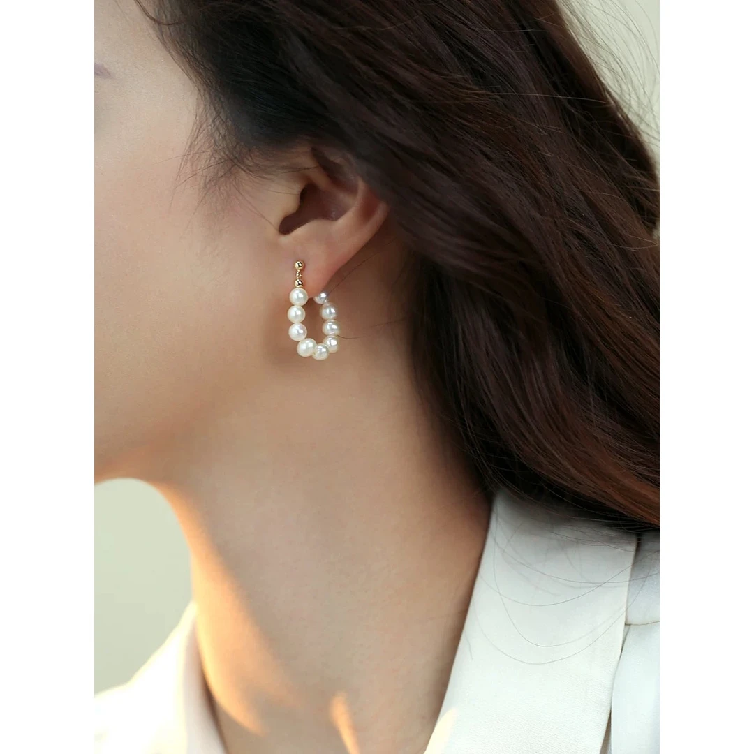 Ben.S本饰 圆圈淡水珍珠耳环气质百搭轻奢高级感法式纯银耳饰A488