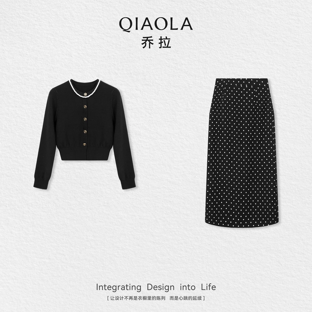 QIAOLA/乔拉【波点回廊】秋季梭织波点包芯纱慵懒减龄时尚套装预售