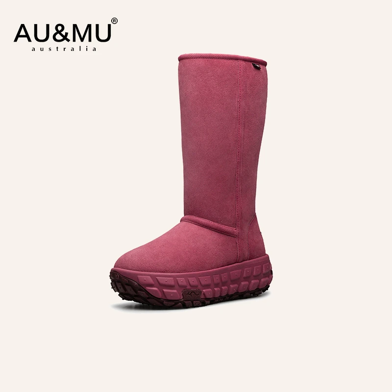 AUMU澳洲羊皮毛一体雪地靴女时尚厚底轮胎舒适长筒靴防滑保暖3130