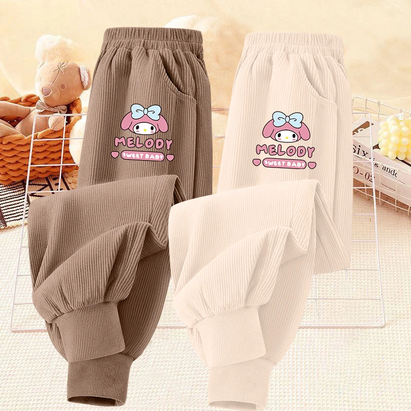 儿童女童春秋季新款灯芯绒裤中小童卡通印花宽松运动休闲薄款裤子