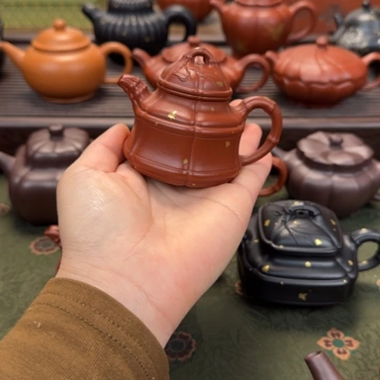 ****Y紫砂茶壶六方隐角竹鼎洒金