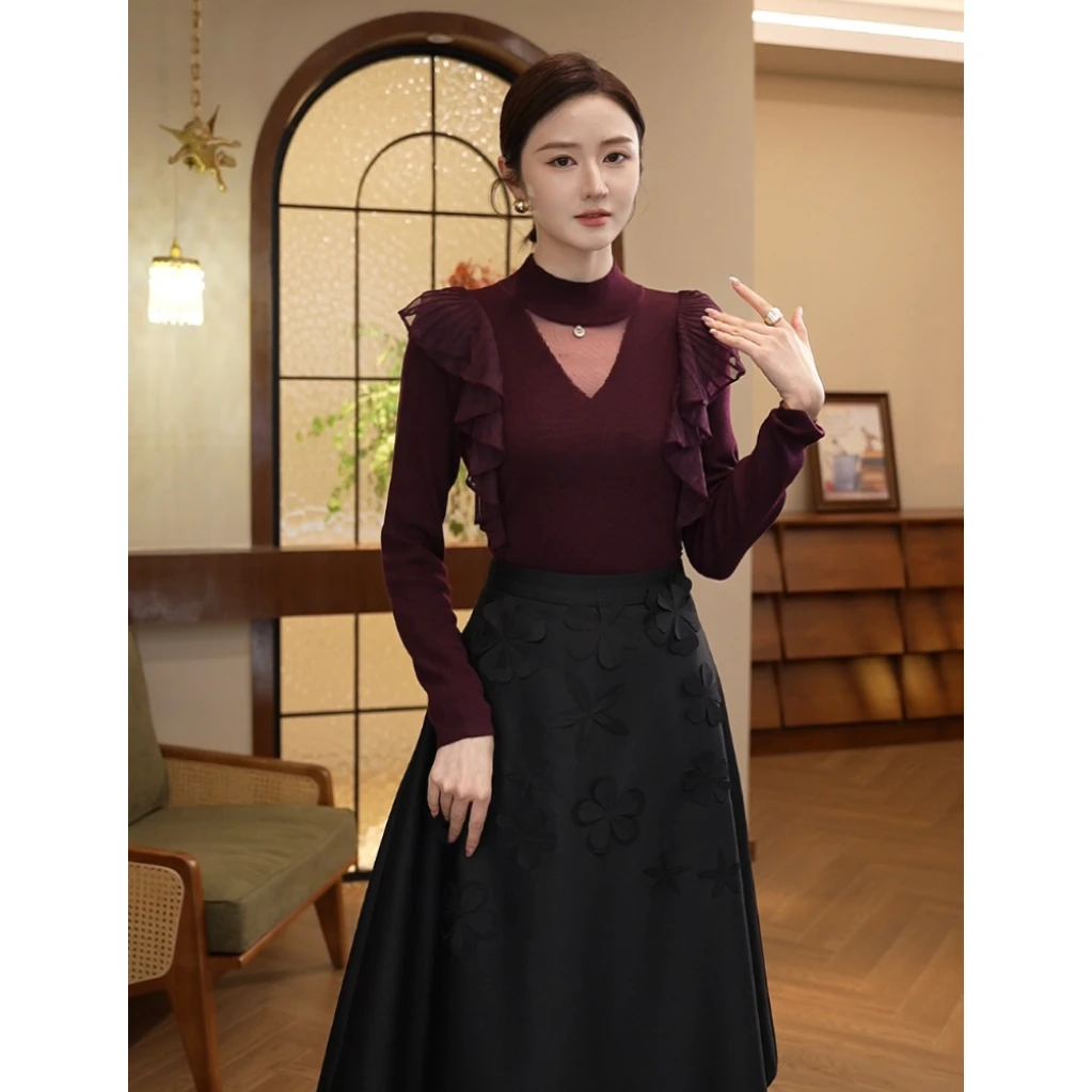 2025秋冬新款【8511】含绵羊毛气质时尚百搭针织衫紫红色爆款毛衣女