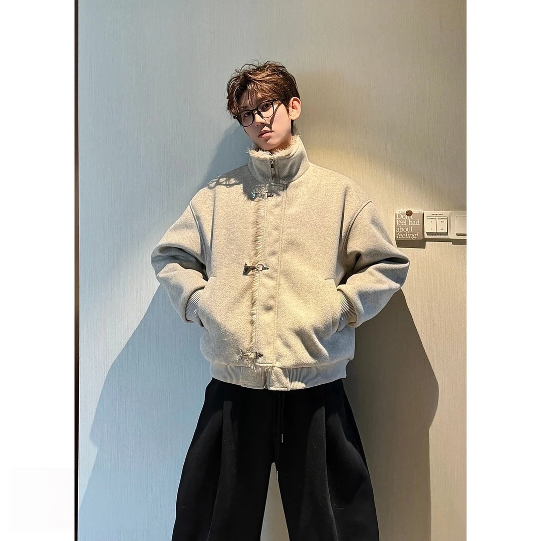 美式复古潮牌飞机扣座山雕棉服冬季宽松加绒加厚哈灵顿毛领棉衣男