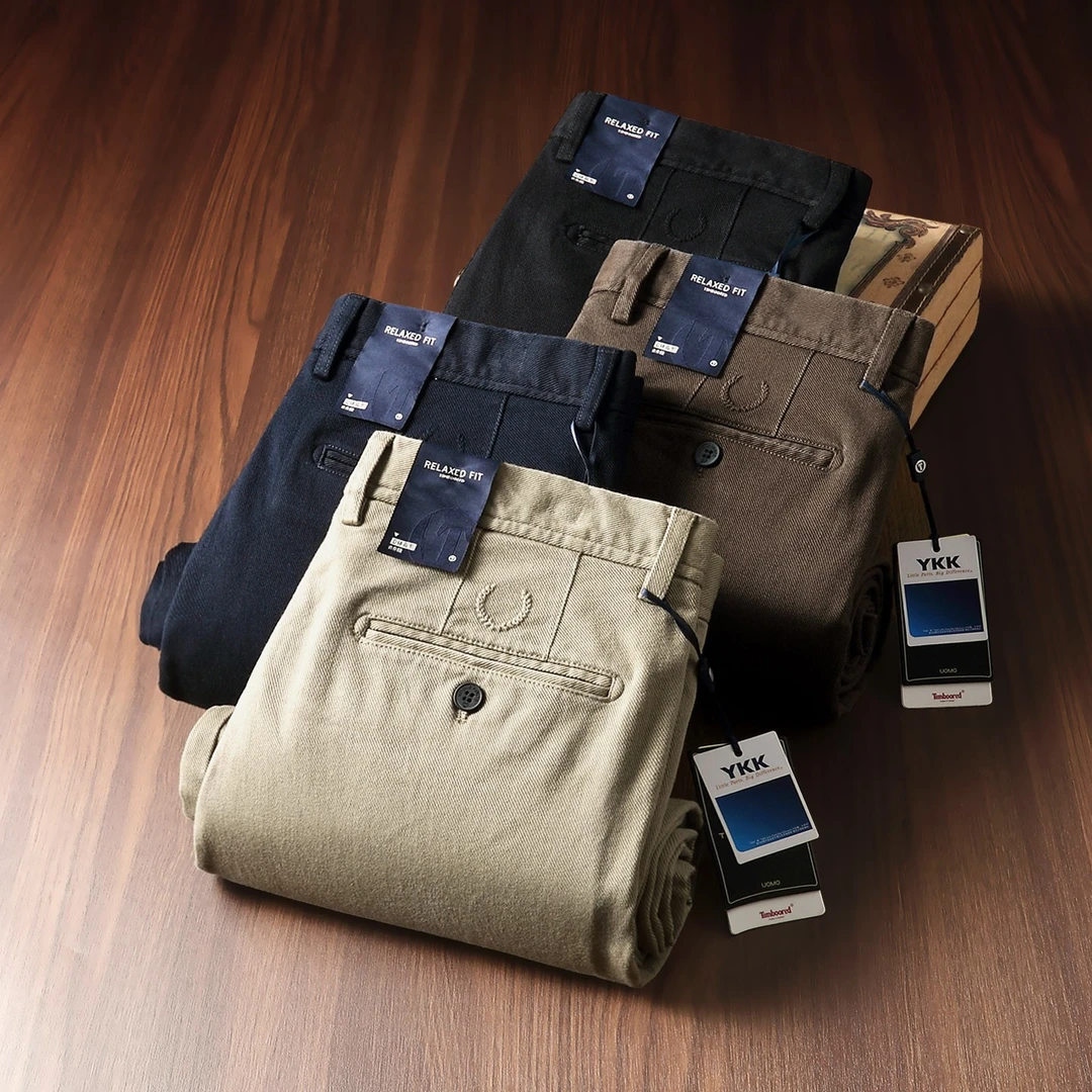 2025秋冬新品男士斜纹棉柔软微弹美式水洗免烫商务直筒宽松休闲裤