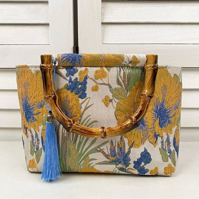 新中式国风复古中式提花汉服大容量包包旗袍竹节托特新款手提包