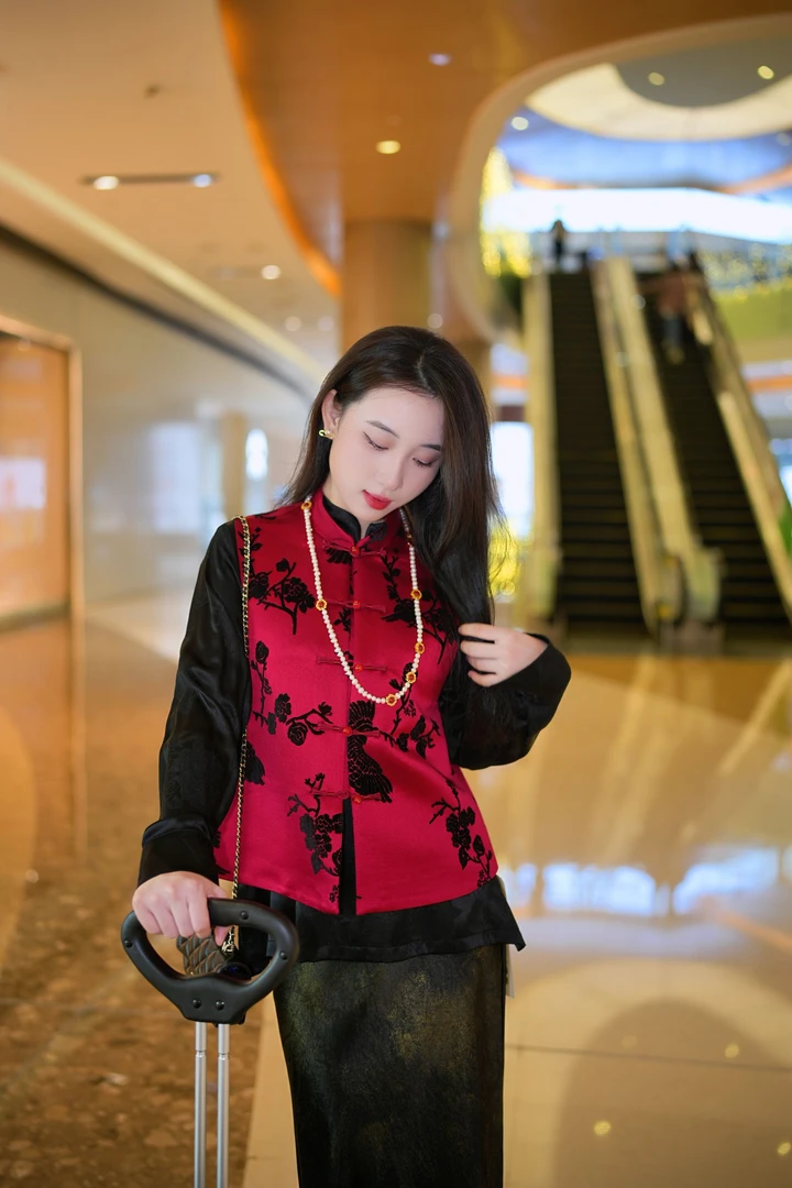 蓝大【‌夕颜】桑蚕丝立领对襟马甲6619