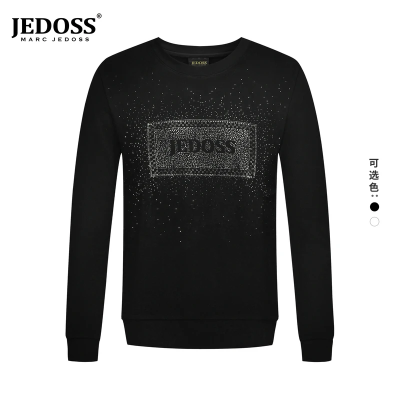 JEDOSS/爵迪斯男装秋冬老钱风字母烫钻圆领套头卫衣AM013