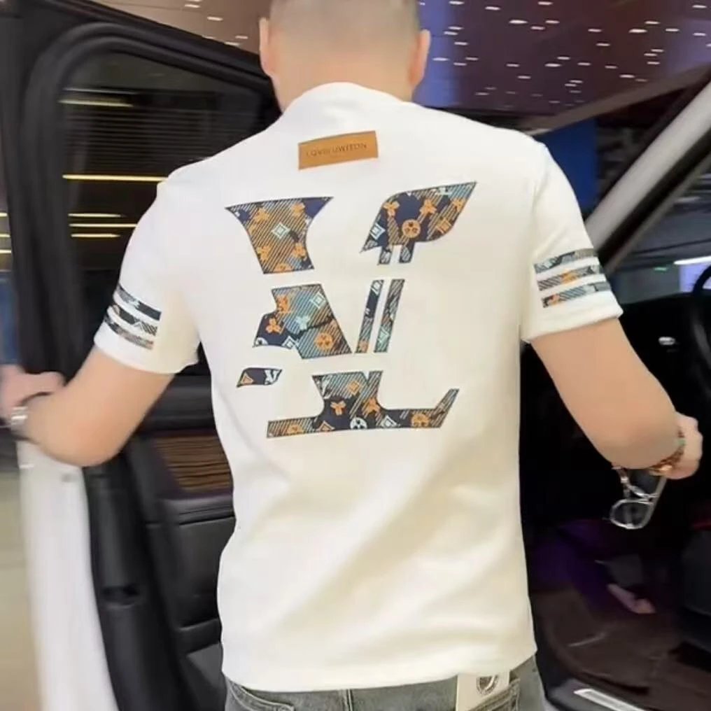 夏季新款潮牌时尚字母圆领短袖t恤男韩版潮流休闲百搭薄款上衣T恤