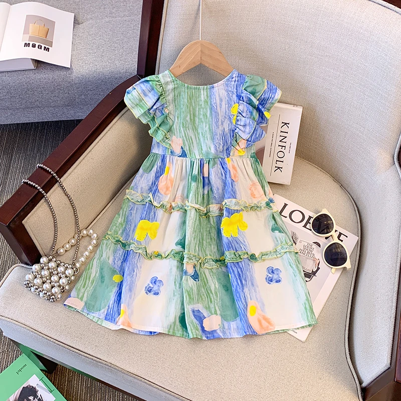 77135网红2025夏季韩版中小童童装潮范印花棉无袖连衣裙儿童裙