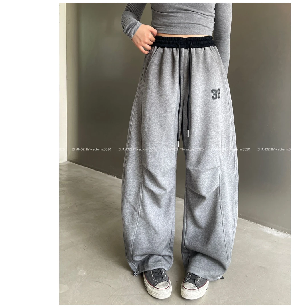 【秋风轻拂】秋款数字印标喷色做旧弯刀裤女百搭显瘦潮流时尚3320-3