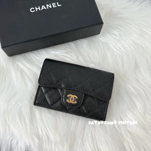 95新 Chanel/香奈儿 黑金鱼子酱卡包bb