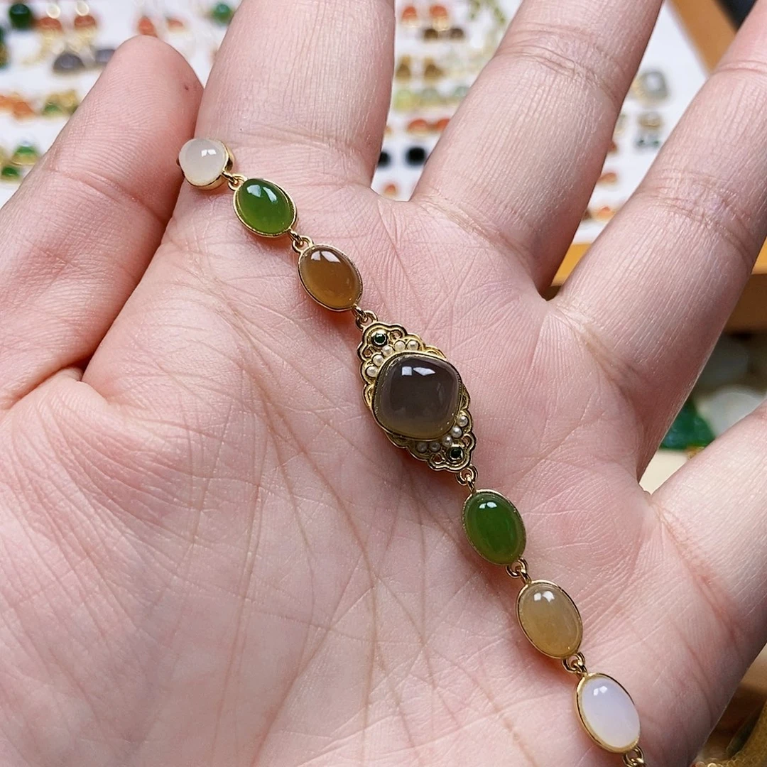 和田玉手链卡8银S925镶嵌小*凡