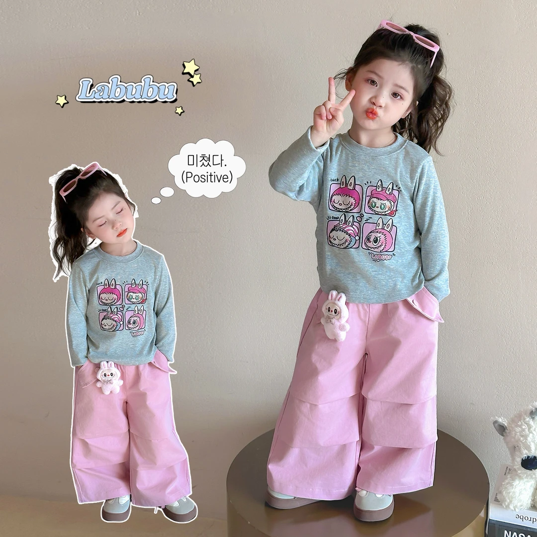 女童休闲套装洋气儿童秋装女宝宝卡通长袖T恤小女孩工装裤两件套