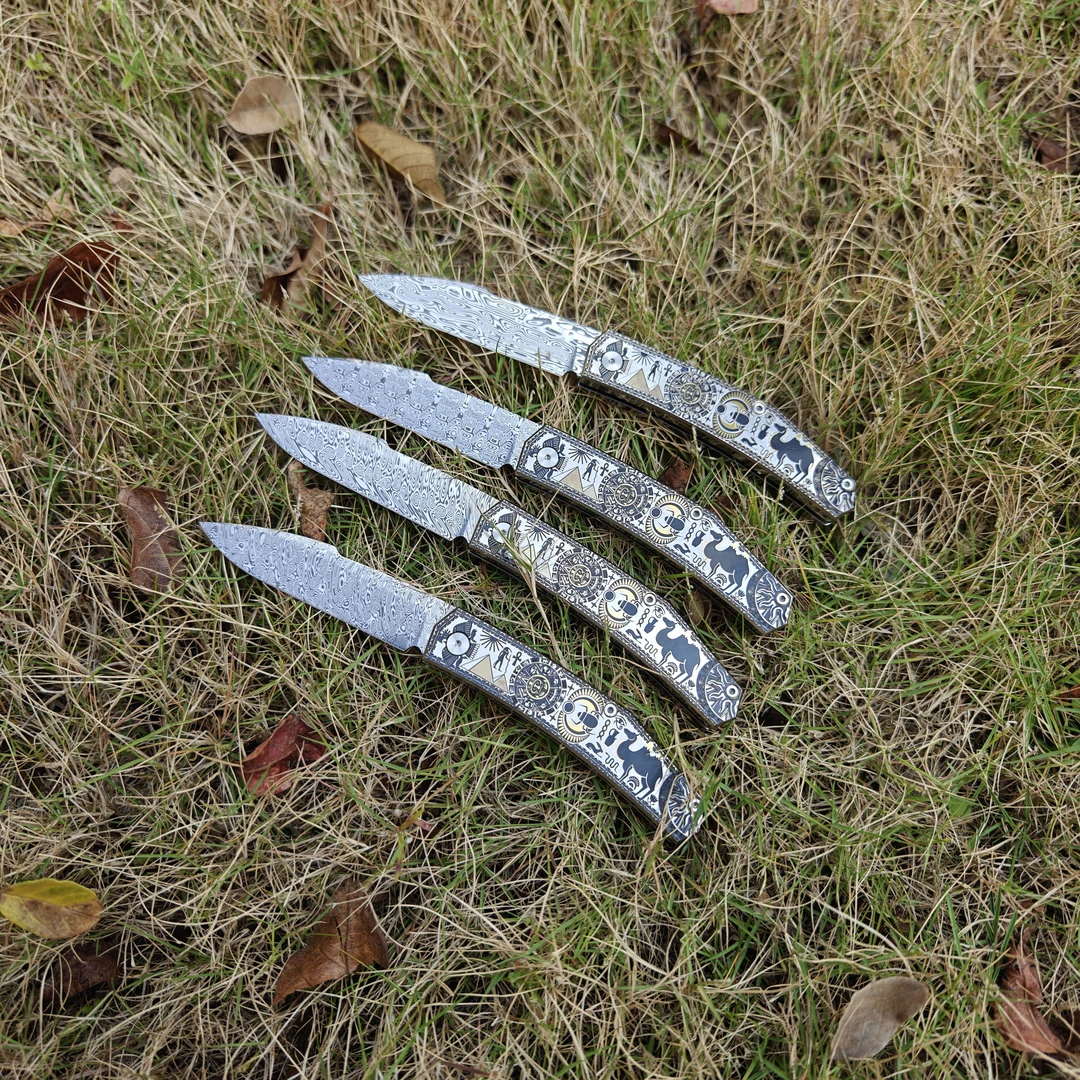 瑞典粉末大马士革手工制作钛合金雕刻手柄收藏把玩随身携带口袋刀