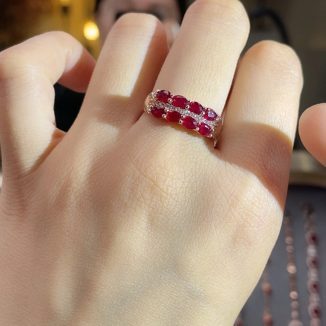 戒指红宝石银S925镶嵌