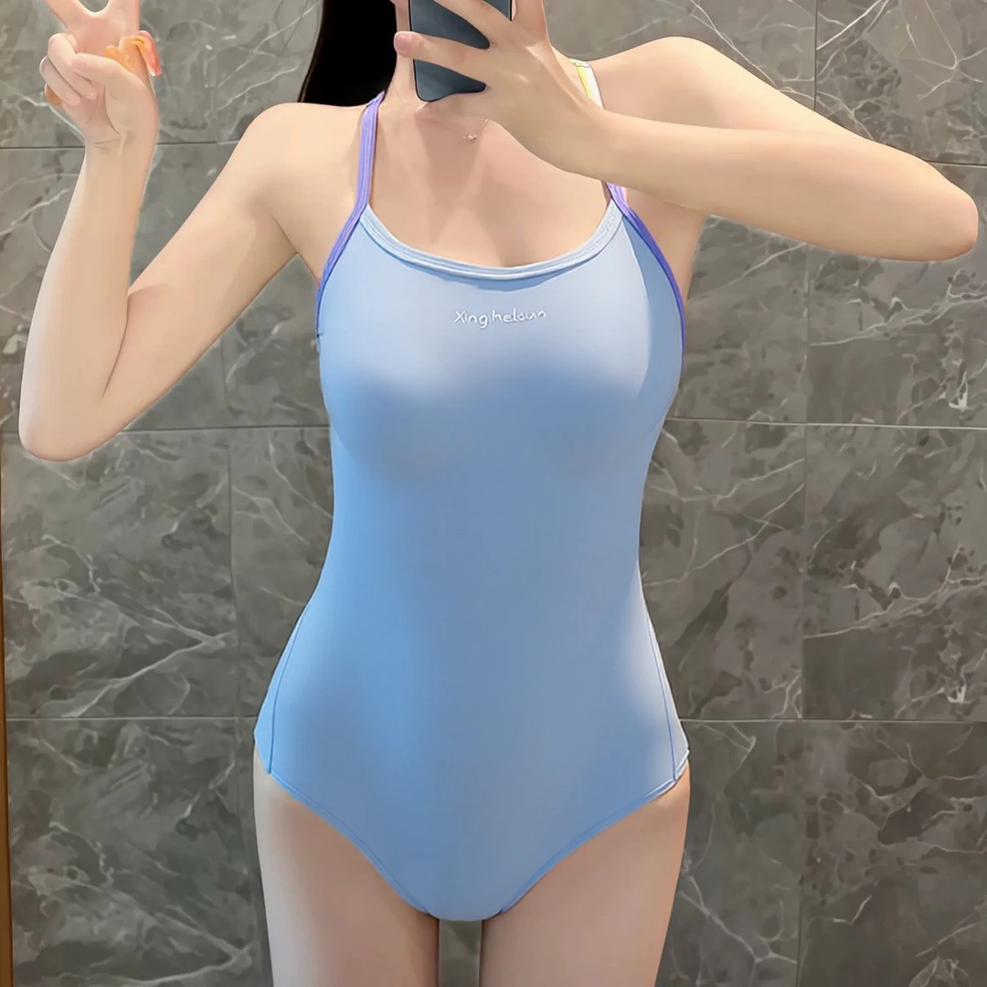 泳衣女高级感2025新款连体竞速泳装游泳馆专用泳衣迷迭紫