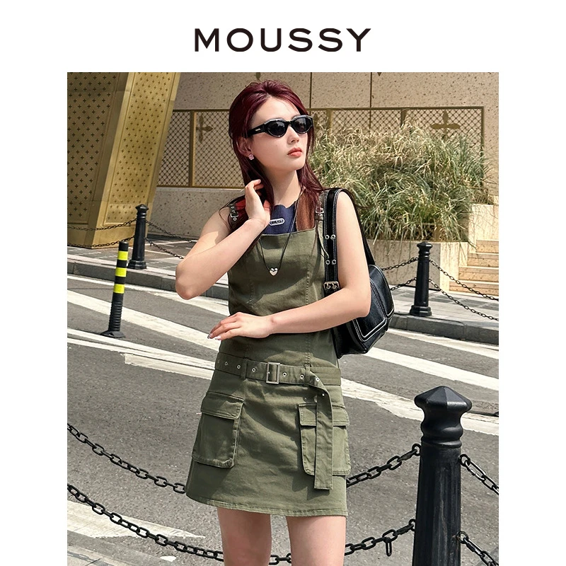 MOUSSY 夏季新品欧美风Y2K工装腰带背心连衣裙028HSZ30-1251