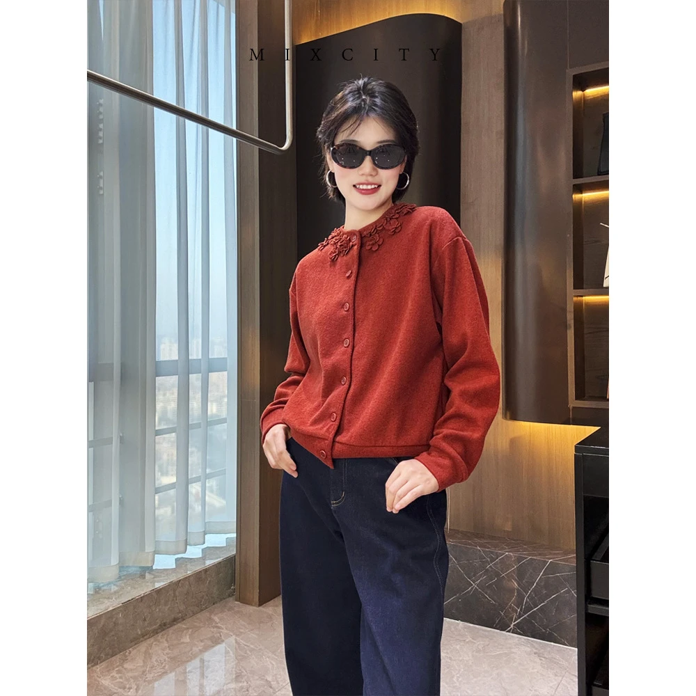 【亚楠本楠】小花领开衫◆重工立体花朵羊毛混纺高级感长袖开衫6571