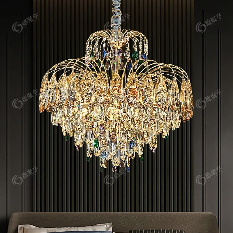 德聚亨轻奢水晶客厅吊灯2025新款高级感房间灯美式法式鼻涕卧室灯