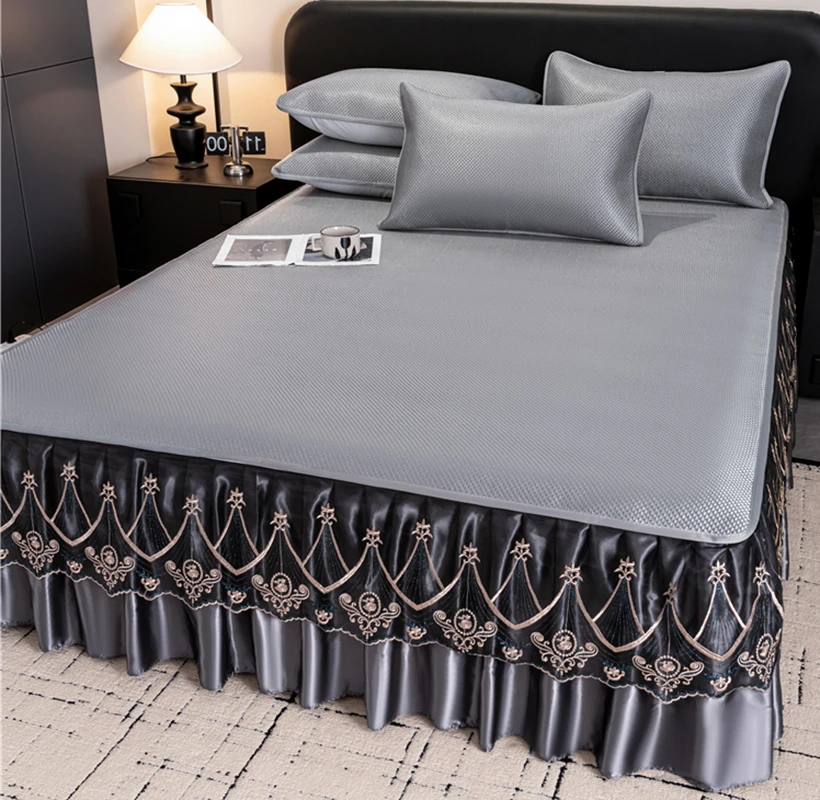 夏季凉感冰藤席三件套床裙款可拆卸水洗冰丝凉席1.8m床罩空调软席