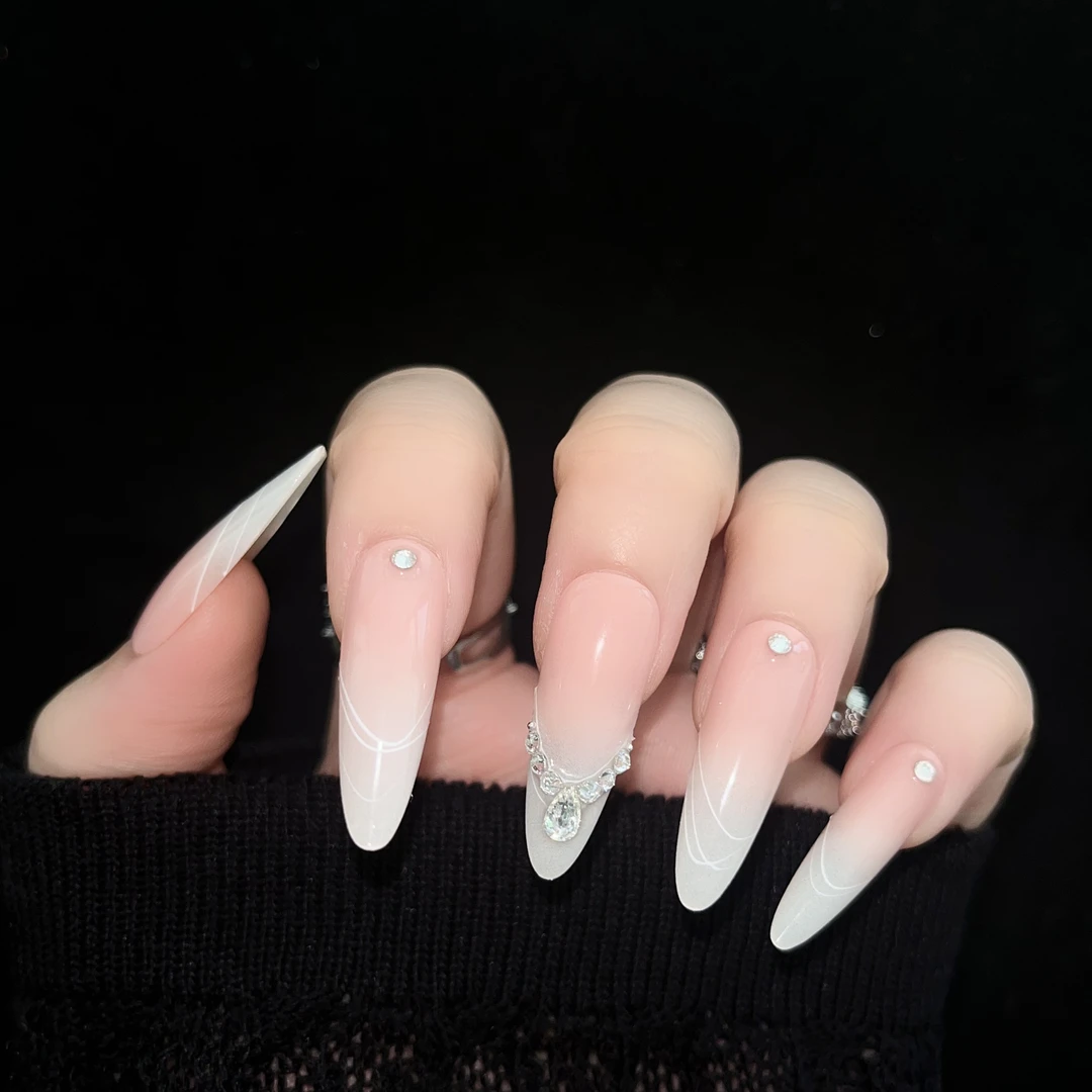 L03307高级简约可拆卸中长款渐变腮红猫眼爆闪穿戴美甲