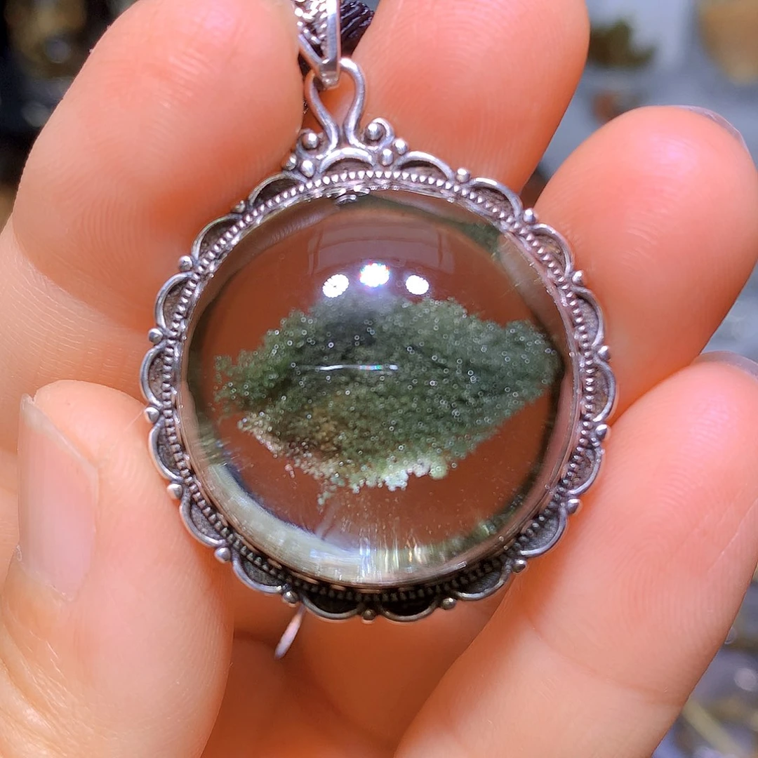 水晶吊坠银S925镶嵌天然水晶