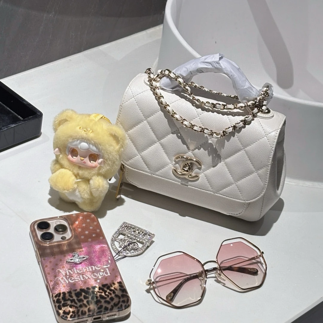 99新 Chanel/香奈儿 小号邮差包 白金手提斜挎 25开小香风