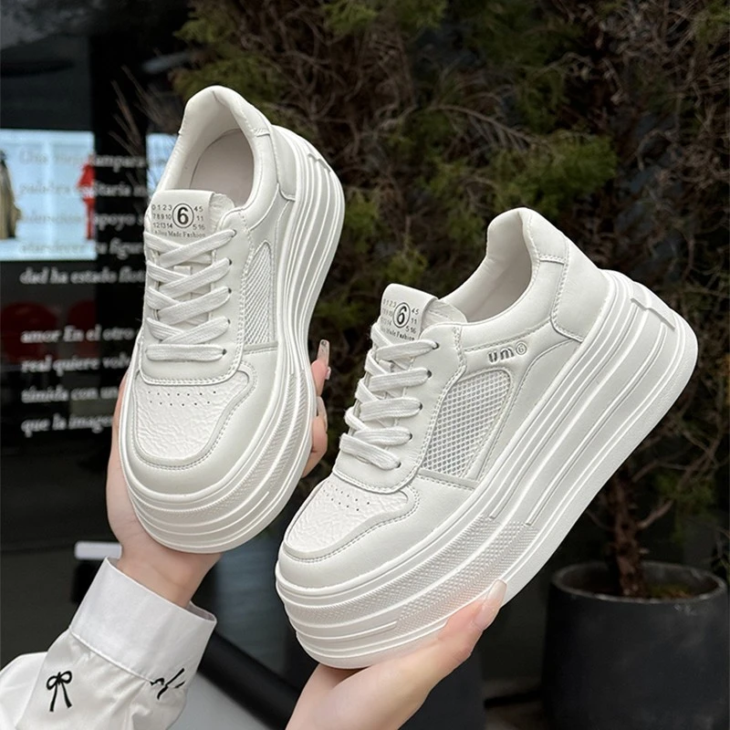 真皮厚底增高百搭小白鞋女款2025春季新款松糕厚底小个子百搭板鞋