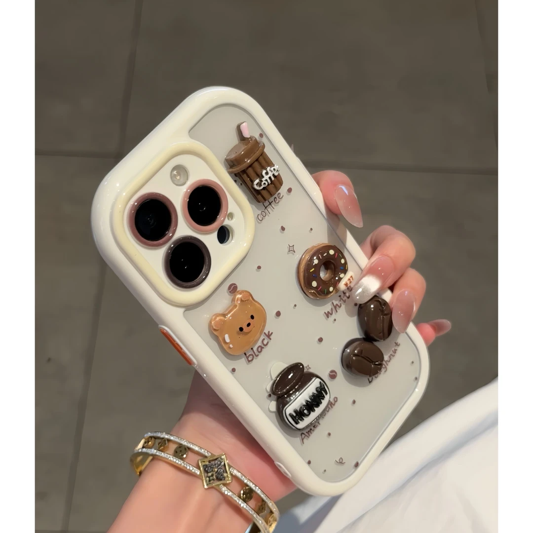 夕与空泼墨立体咖啡熊适用苹果16promax手机壳华为vivo小米oppo