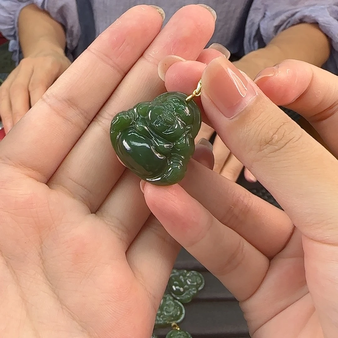 和田玉银S925镶嵌颈饰碧玉佛公卡28