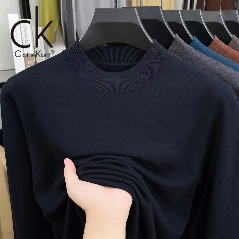 Clotheklurd男士纯色秋冬圆领羊毛百搭秋冬羊毛衫柔软长袖宽松