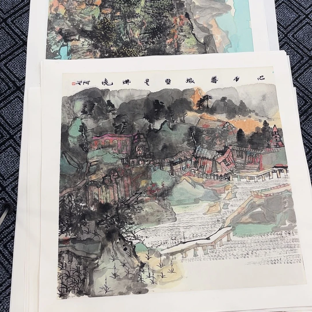 小***哥国画老师四尺斗方山水作品旭