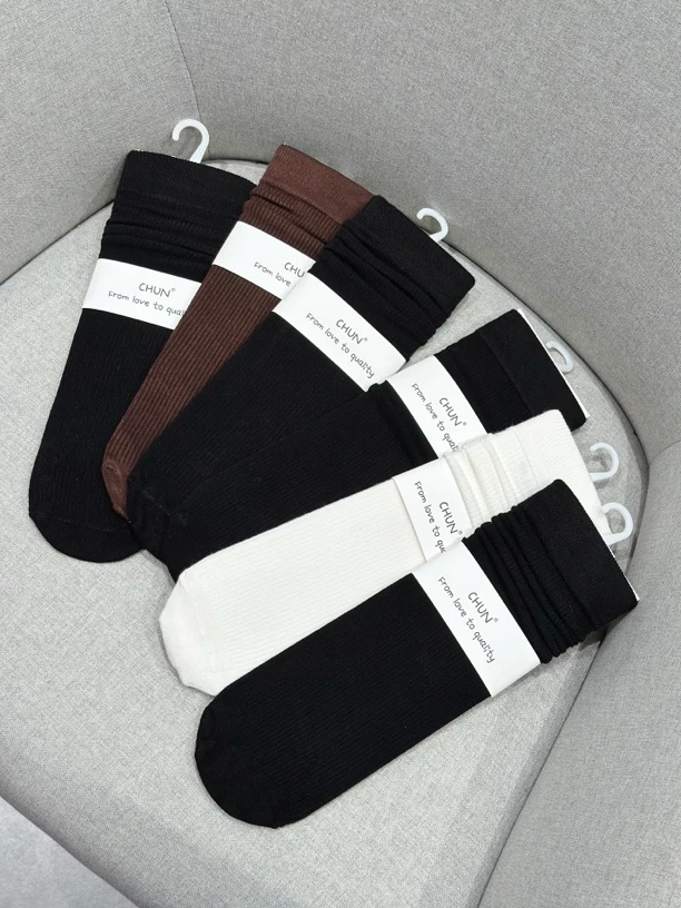 01百搭无故堆堆袜女春季韩系中筒袜纯色棉袜舒适