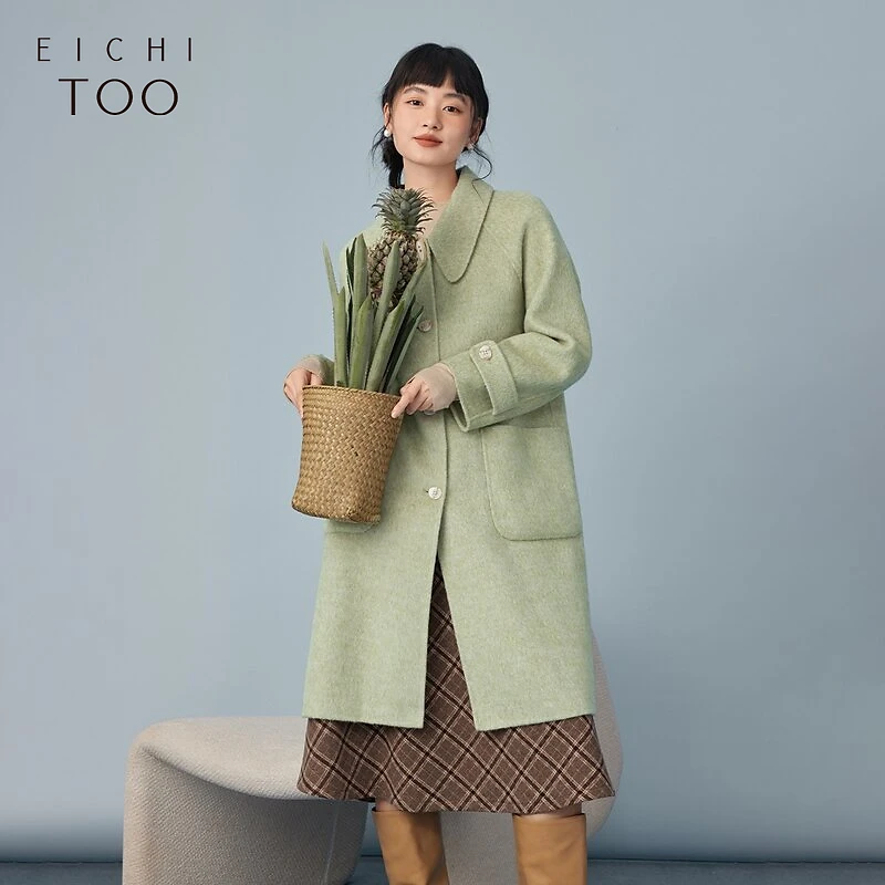 爱居兔小清新高品质治愈色时尚潮流双面呢大衣EWDSJ4N010A