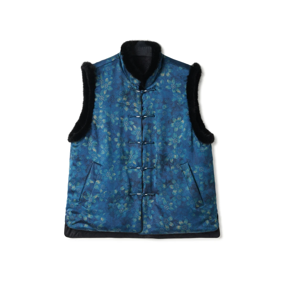 【太阳花】秋冬新款新国风香云纱拼接水貂新中式国潮必入马甲MJ456