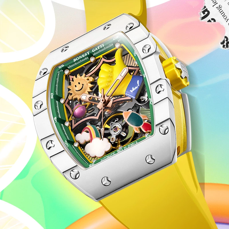 BONEST GATTI/布加迪德国BG9001碳纤维手表全自动机械酒桶表