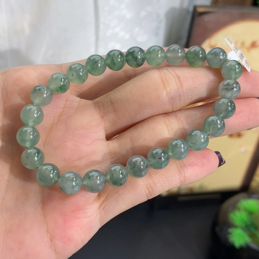 翡翠未镶嵌手串卡7冰胶乌鸡飘花手串