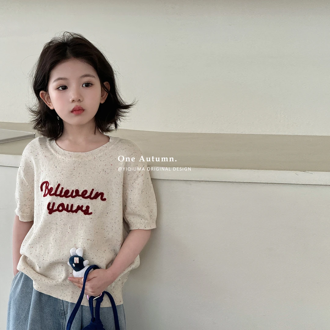 「麦麦秋.MAIMAIQIU」【穿上敲美】温柔风波点短袖毛衣女童夏【GX1146】