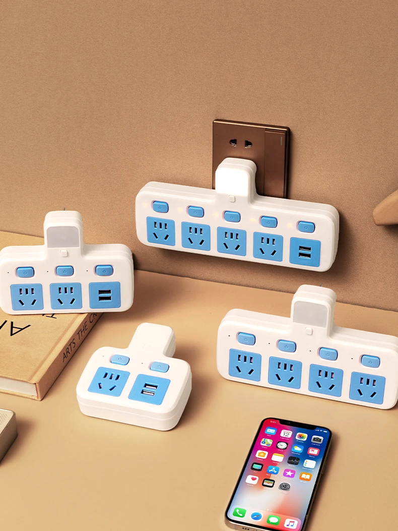 家用多功能插座转换器一转多孔带USB转换插头宿舍无线插板小夜灯