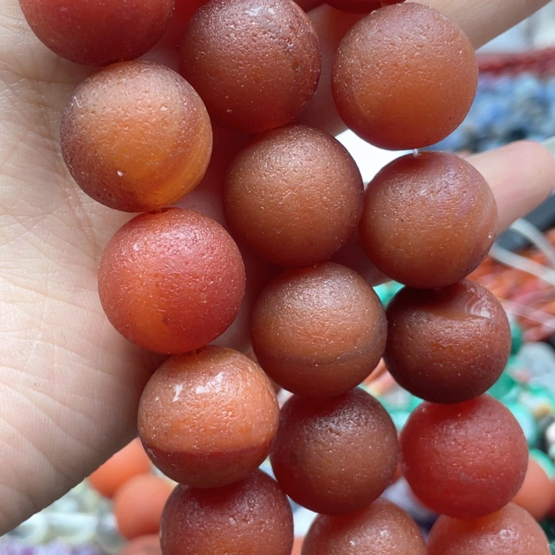 玛瑙/玉髓合金珠宝半成品一条装卡18橘皮老玛瑙圆珠