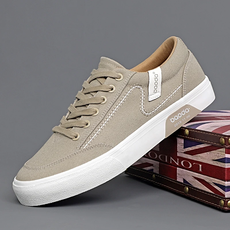 春季新款帆布鞋男士时尚百搭软底透气布鞋低帮系带休闲板鞋24002