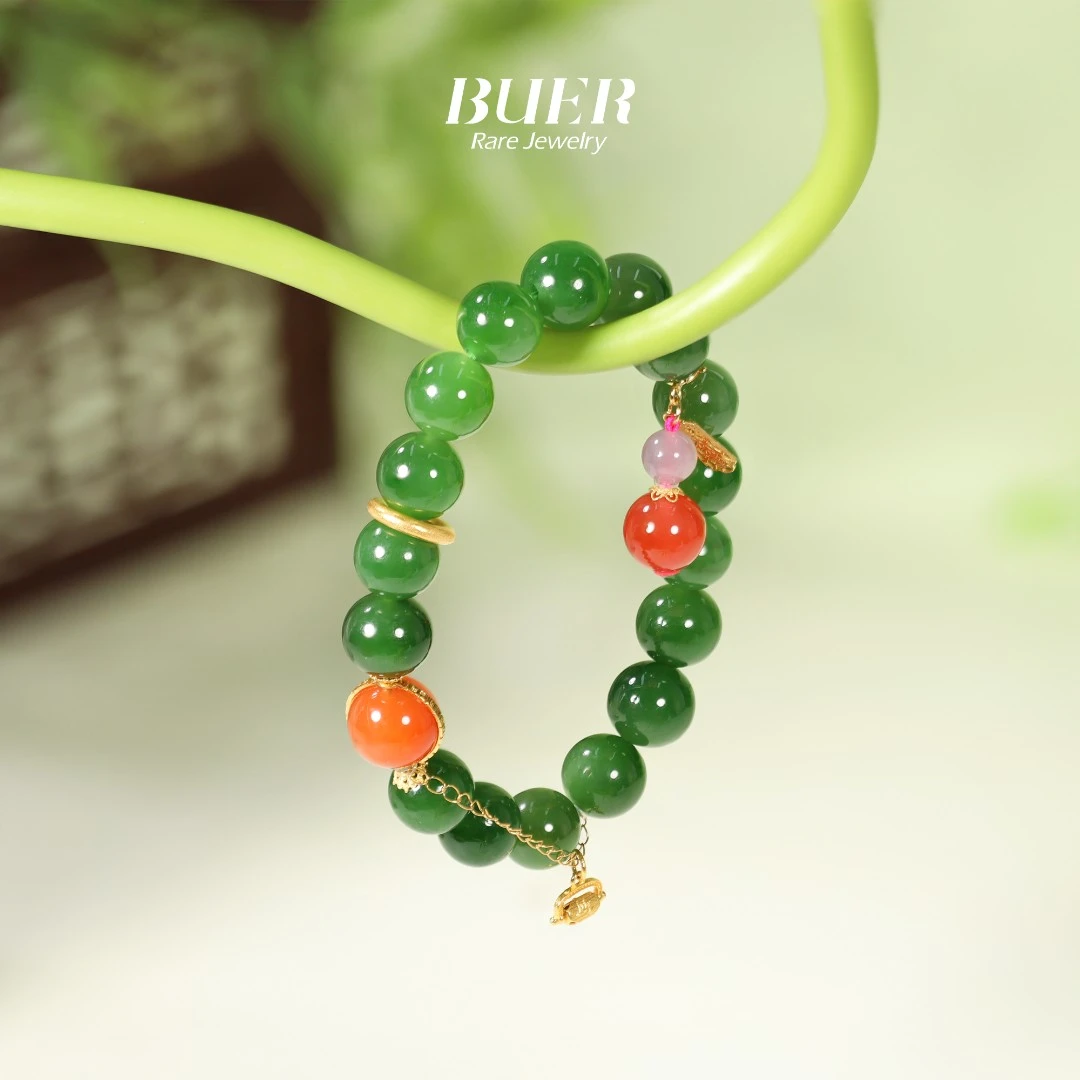 【不二】和田玉碧玉18K金DIY手串9mm+