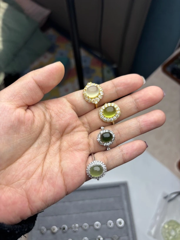 岫玉精品，s925银镶嵌戒指