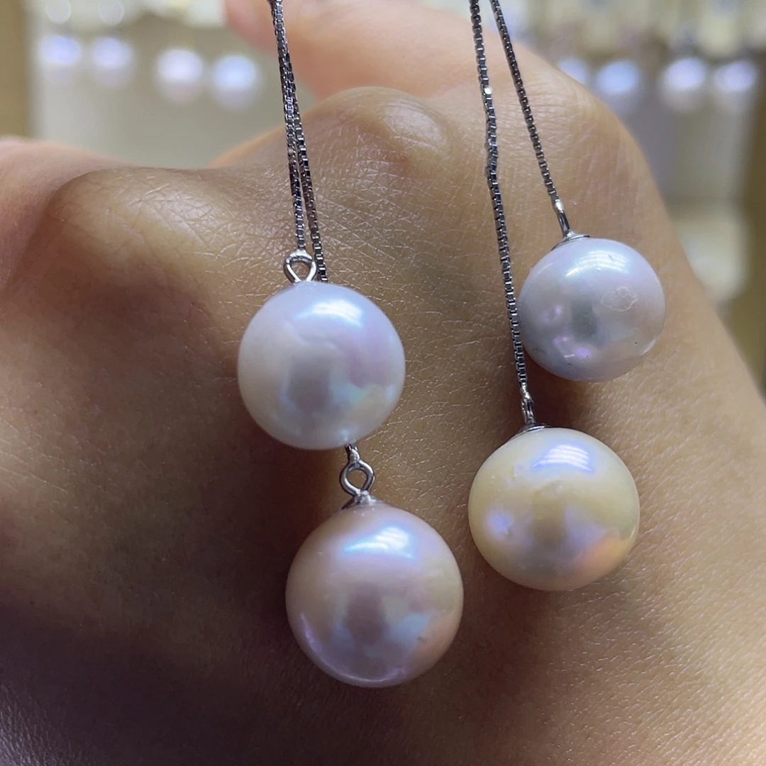 耳饰银S925镶嵌淡水珍珠