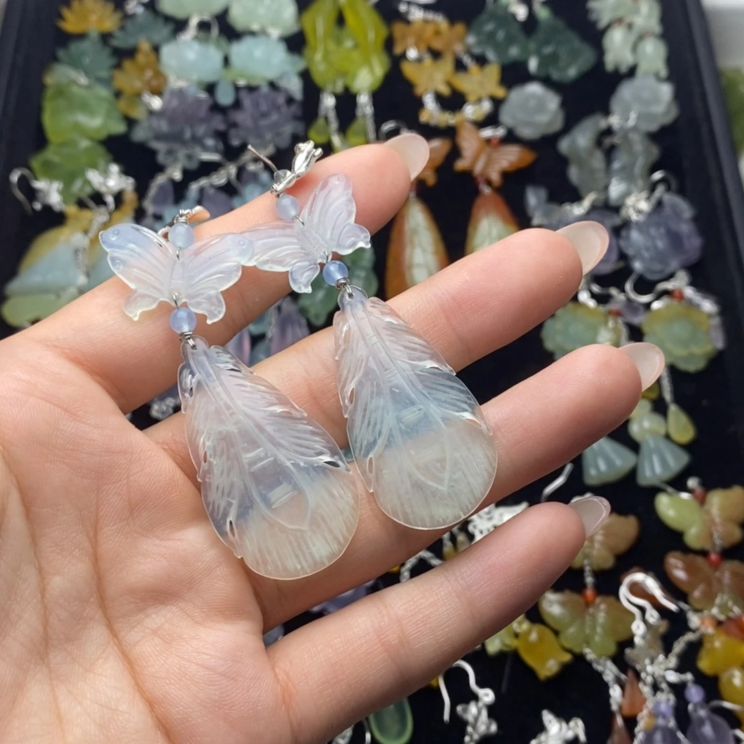 胤***靈未镶嵌蛇纹石玉耳饰/颈饰