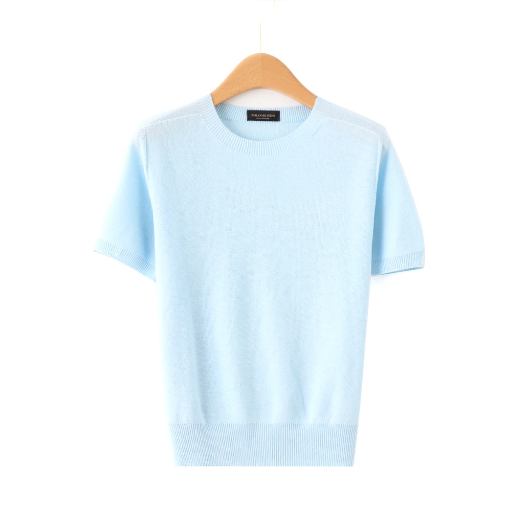 021夏季和纸纱精纺可机洗时尚百搭宽松圆领针织短袖