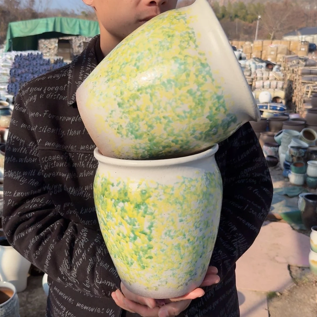 紫砂花盆口19.5高22（两个油菜花